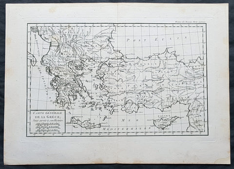 1769 J B D Anville Original Antique Map of Greece Crete Macedonia Turkey Cyprus