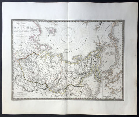 1821 Brue Large Antique Map of Siberia, Alaska, Behring Straits, North America