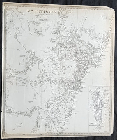 1833 SDUK Antique Map of New South Wales w/ inset Map of Sydney Town, Australia