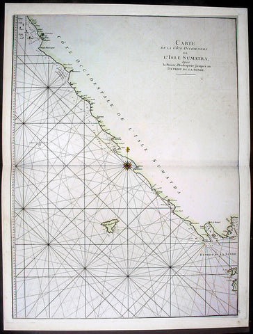 1745 Mannevillette Large Antique Map of Sumatra Coastline of Indonesia