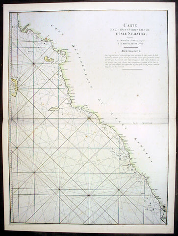 1745 Mannevillette Large Antique Map Sumatra Coastline of Indonesia