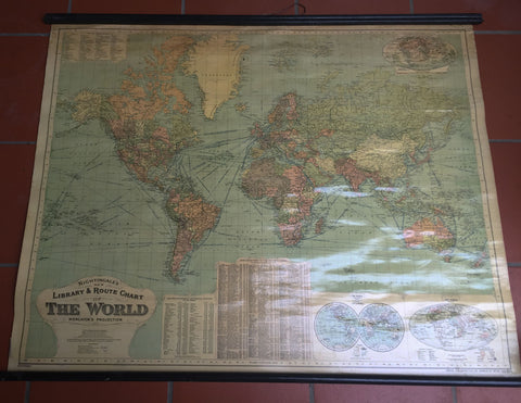 1912 GW Bacon Antique Bespoke World Map with Global Steamship & Railway Routes