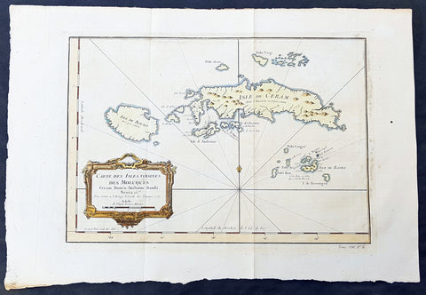 1750 Bellin Original Antique Map The Maluku or Moluccas, Spice Islands Indonesia