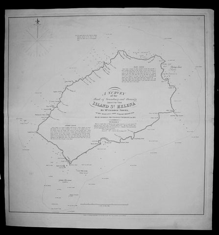 1815 Horsburgh Large Antique Map of St Helena Island HMS Northumberland Napoleon