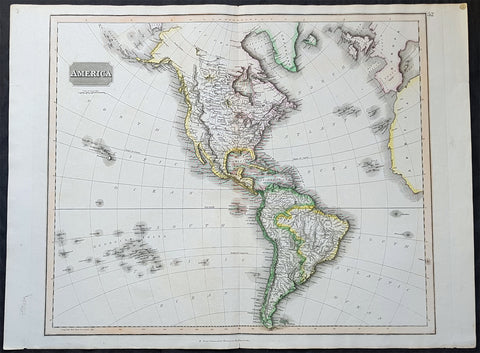 1817 John Thomson Large Antique Map of North & South America, Hawaiian Islands