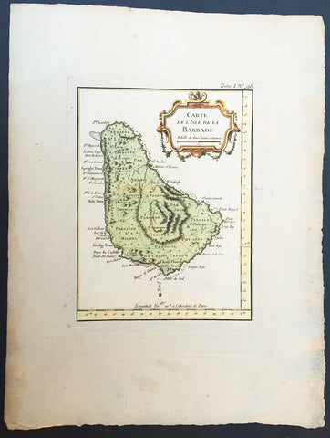 1755 Bellin Antique Map of The Island of Barbados