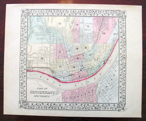 1869 Mitchell Antique Map - Plan of The City of Cincinnati