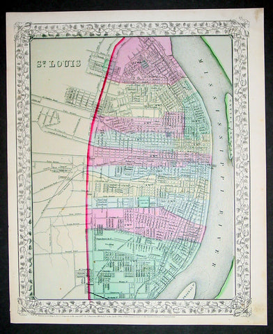 1870 S Augustus Mitchell Antique Map Plan City of St Louis, Missouri