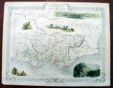 1851 Tallis Antique Map of Victoria or Port Phillip, Australia