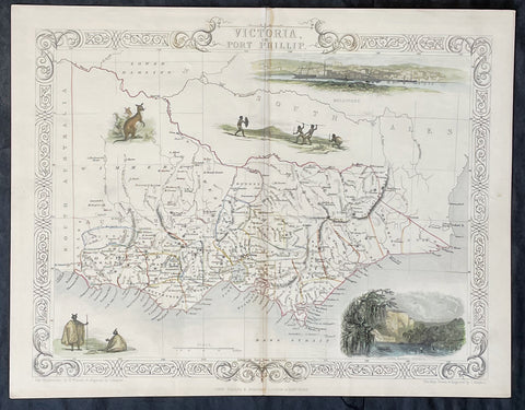 1851 John Tallis Antique Map of Victoria or Port Phillip, Australia