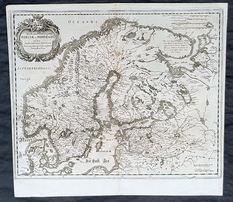 1653 Matthaus Merian Antique Map of Scandinavia Norway, Sweden, Denmark, Finland
