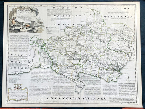 1760 Emanuel Bowen Large English County Map of Dorset Shire
