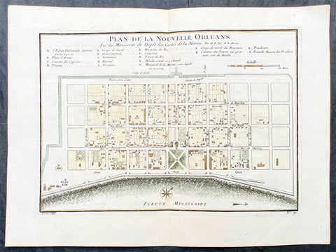 1757 J N Bellin Antique Map Early Plan The City of New Orleans Louisiana America