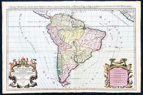1691 Alex Jaillot Large Antique Map of South America, Gold Imperial Highlights