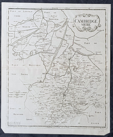 1722 Robert Morden Antique Map of the English County of Cambridgeshire