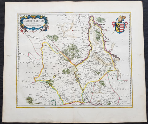 1650 Joan Blaeu Antique Map of Archbishopric of Madenburg Saxony-Anhalt, Germany