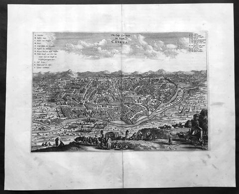 1670 Dapper & Ogilby Large Old, Antique Print View of Cairo, Egypt