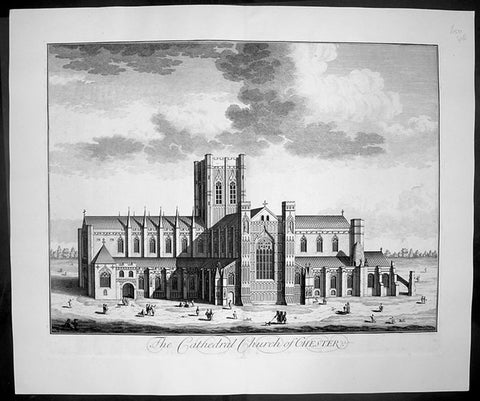 1724 Johannes Kip Large Antique Print of Chester Cathedral Church, Cheshire, England
