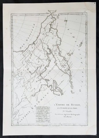 1780 Rigobert Bonne Original Antique Map of Eastern Russia, China
