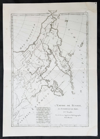1780 Rigobert Bonne Original Antique Map of Eastern Russia, China