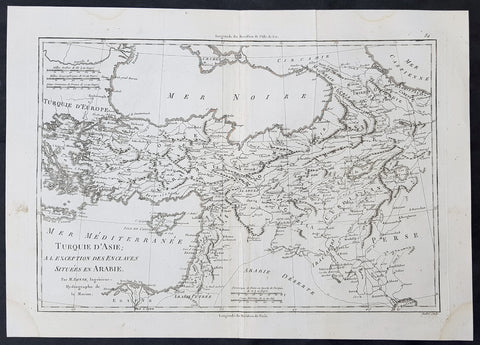 1780 Rigobert Bonne Original Antique Map of Turkey in Asia - Black Sea to Persia
