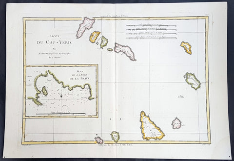 1780 Rigobert Bonne Antique Map of the Cape Verde Islands & Plan of Praia