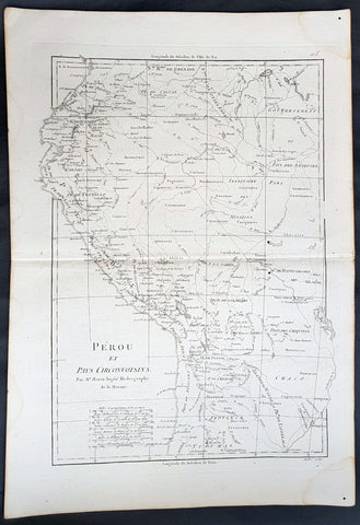 1780 Rigobert Bonne Original Antique Map of Peru, South America
