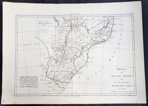 1780 Rigobert Bonne Antique Map Southern Brazil, Uruguay, River Plate Argentina