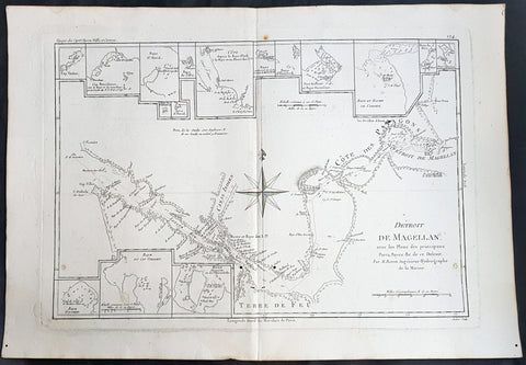 1780 Rigobert Bonne Antique Map of The Straits of Magellan, Chile, South America