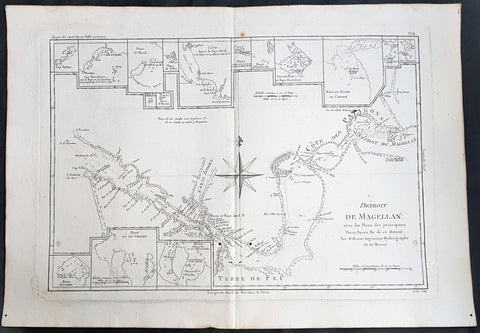 1780 Rigobert Bonne Antique Map of The Straits of Magellan, Chile, South America