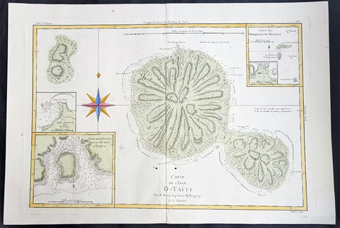 1780 Rigobert Bonne Large Antique Map of Tahiti