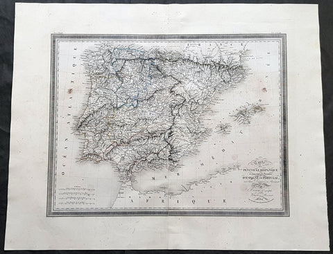 1824 Louis Vivien Large Antique Map of Spain & Portugal