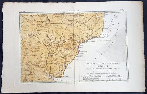 1780 Rigobert Bonne Antique Map Southern Brazil, Uruguay, River Plate Argentina