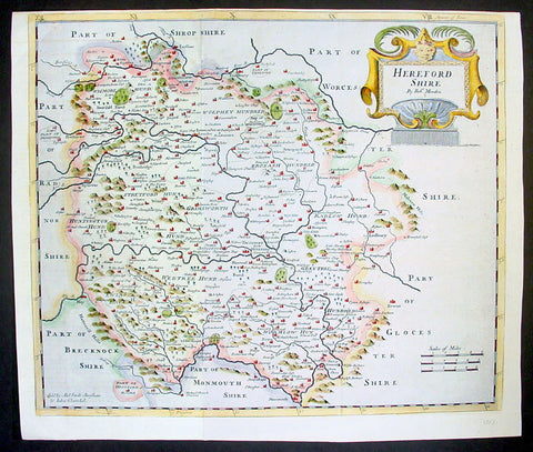 1695 Rob. Morden Antique Map English County of Hereford