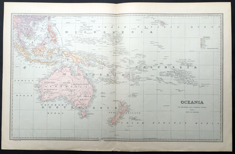 1888 Large Pic Atlas Large Antique Map Oceania Australia, New Zealand