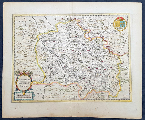 1636 Jan Jansson Antique Map of The Bourbon or Bourbonnais Region Central France