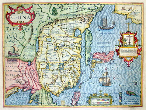 1636 Jan Jansson Antique Map of China, with Korea, Japan & Part of America