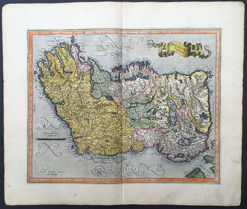 1607 Mercator Hondius Original Antique Map of Ireland - Rare and beautiful