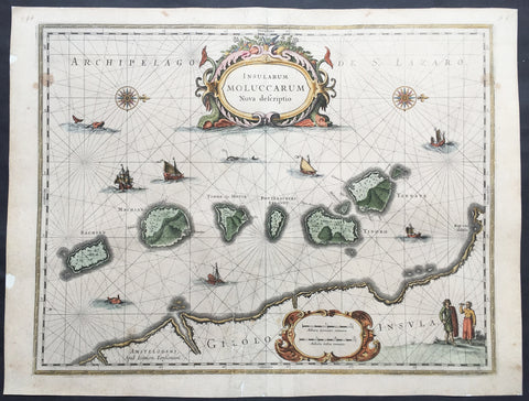 1633 Jan Jansson Old, Antique Map of The Maluku or Spice Islands, Indonesia