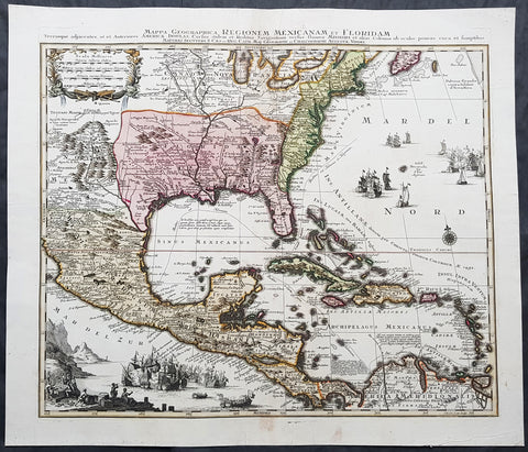 1730 Matthaus Seutter Large Antique Map of British, French Spanish North America