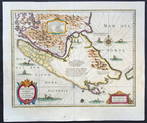 1639 Hondius Antique Map of Magellan Straits, South America