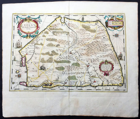 1639 Mercator Hondius Antique Map of Sri Lanka, India - Ceylon