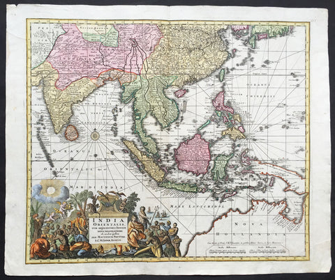 1730 George Seutter Large Antique Map of Australia, East Indies, SE Asia, China