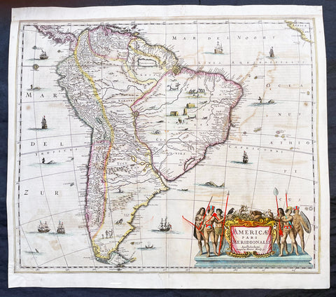1639 Henricus Hondius Large Antique Map of South America - Beautiful