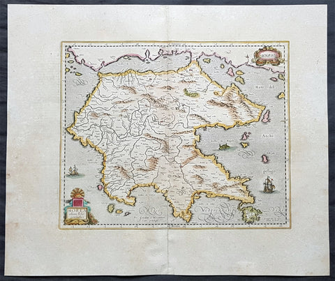 1639 Hondius & Mercator Antique Map of Morea The Greek Peloponnese