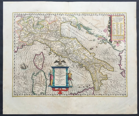 1639 Jodocus Hondius Large Antique Map of Italy Sardinia & Corsica