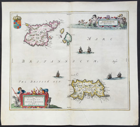 1659 Joan Blaeu Large Antique Map of Jersey and Guernsey British Channel Islands