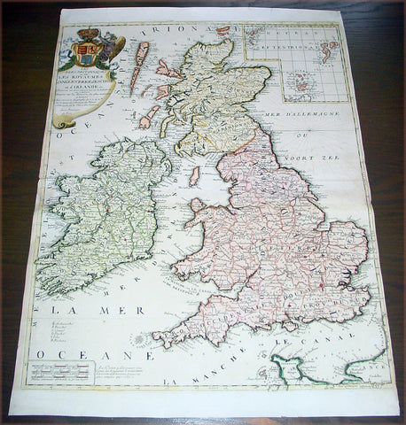1707 Nolin Coronelli Large Antique Map of Great Britain & Ireland - England
