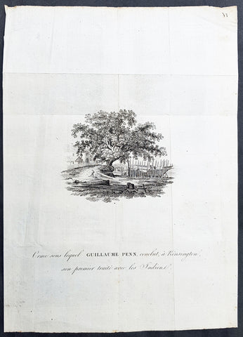 1807 Marshall Antique Print Pennsylvania Treaty Elm, W Penn & Lenape Indian 1683