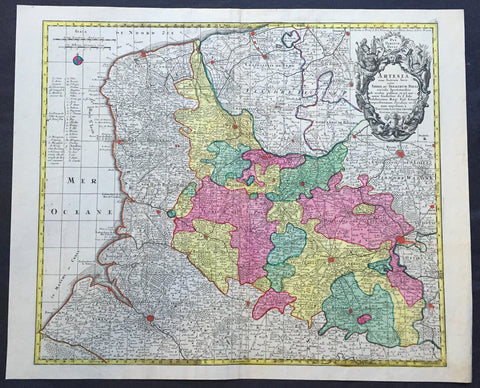 1756 Lotter Large Antique Map Artois & Pas-De-Calais & Flanders region of France